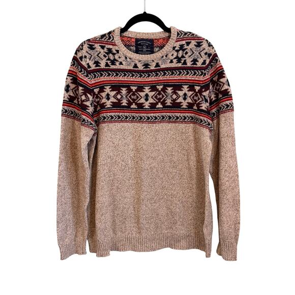 American Eagle Sweater Mens L Tall Brown Long Sleeve Fair Isle Pullover Jumper